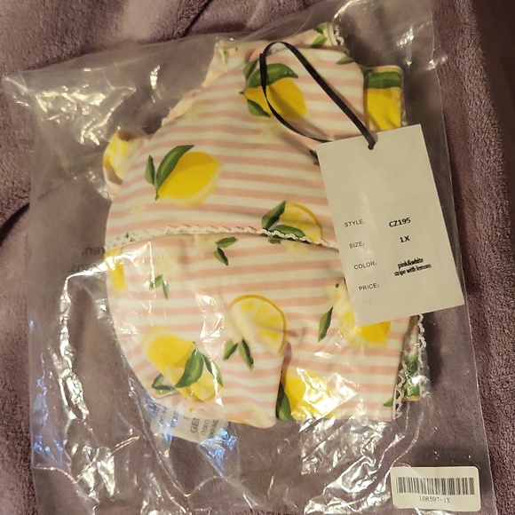 NWT 🍋 Pink Stripes & Lemons Ruched & Ready Swim Top - Picture 6 of 6